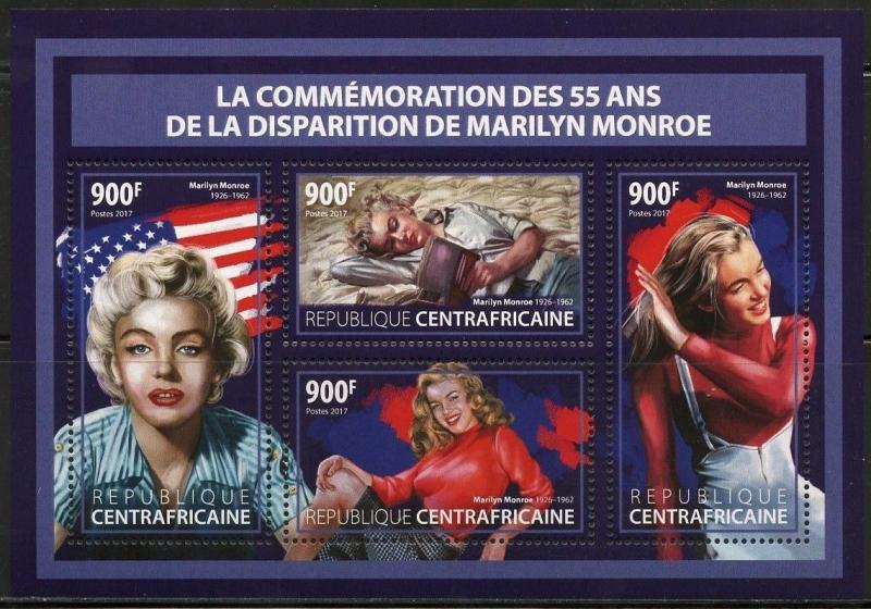 CENTRAL AFRICA  2017 55th MEMORIAL ANNIVERSARY MARILYN MONROE SHEET MINT  NH 