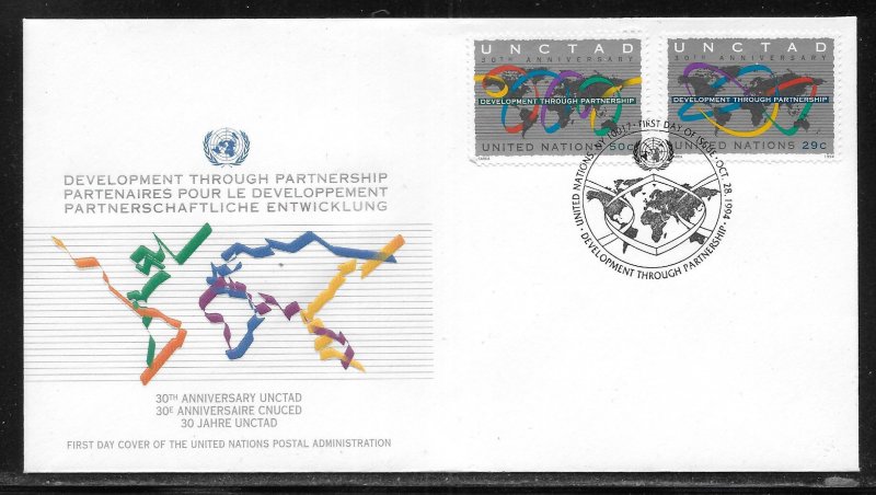 United Nations NY 653-654 30th UNCTAD Geneva Cachet FDC First Day Cover