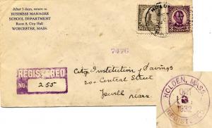 United States Massachusetts Holden Registered 1932 violet double ring  3c Lin...