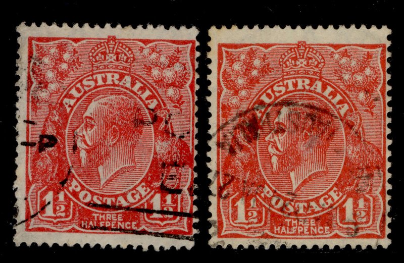 AUSTRALIA GV SG87 +87a, 1½d SHADES, USED.