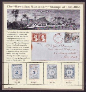 USA #3694 Hawaiian Missionary Stamps Sheet of 4 stamps MNH