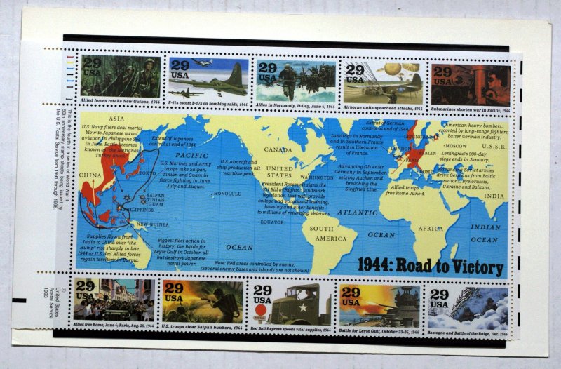 United States #2838, #2838a-j MNH XF WWII Path to Victory Pane 10 & 10 Stamps