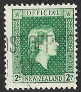 NEW ZEALAND 1954 QE2 2d Green OFFICIAL Sc O102 VFU