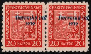 ✔️ SLOVAKIA 1939 - SHIFTED OVERPRINT PAIR - SIGNED - SC.4 MNH OG [SK004Y]