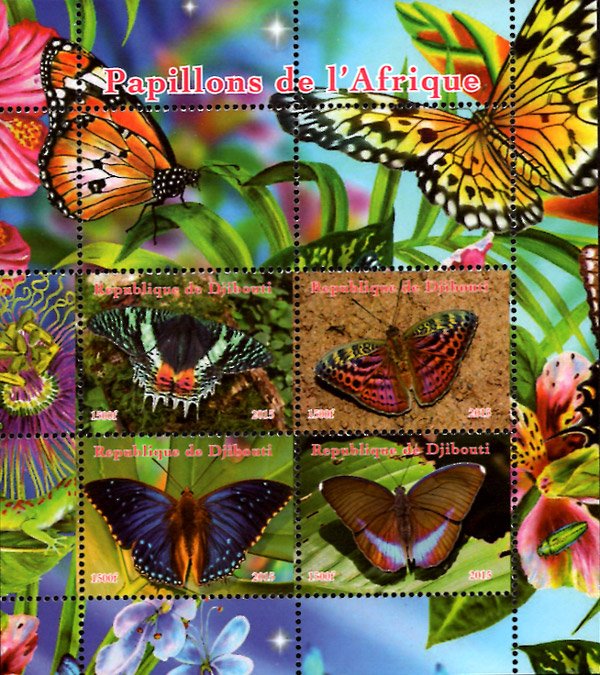 Djibouti 2015 Beautiful Butterfly 4v Mint Souvenir Sheet S/S. (#01)