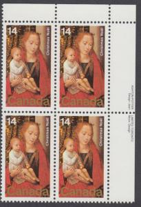 Canada - #774 Christmas Plate Block - MNH