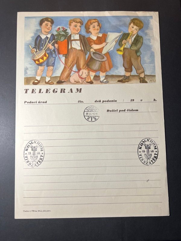 1938 Hungary Telegram Cover Komarom Visszatert Children Musical Instruments