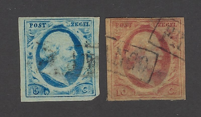 Netherlands Scott 1-2 Early Issues Used with thins