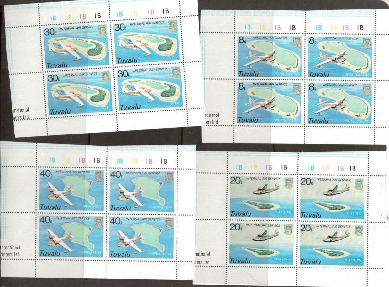 Tuvalu 118 - 121 - Internal Air Service Plate Blocks Of 4. MNH. OG. #02 TUVU118