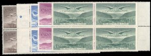 Ireland #C1-3,C5 Cat$83, 1948-49 Airpost, 1p, 3p, 6p and 2sh, blocks of four,...