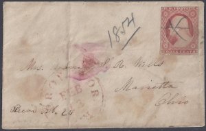 US 1854 Sc 10 TYPE I PEN CANCEL ON COVER TO MARIETTA OHIO