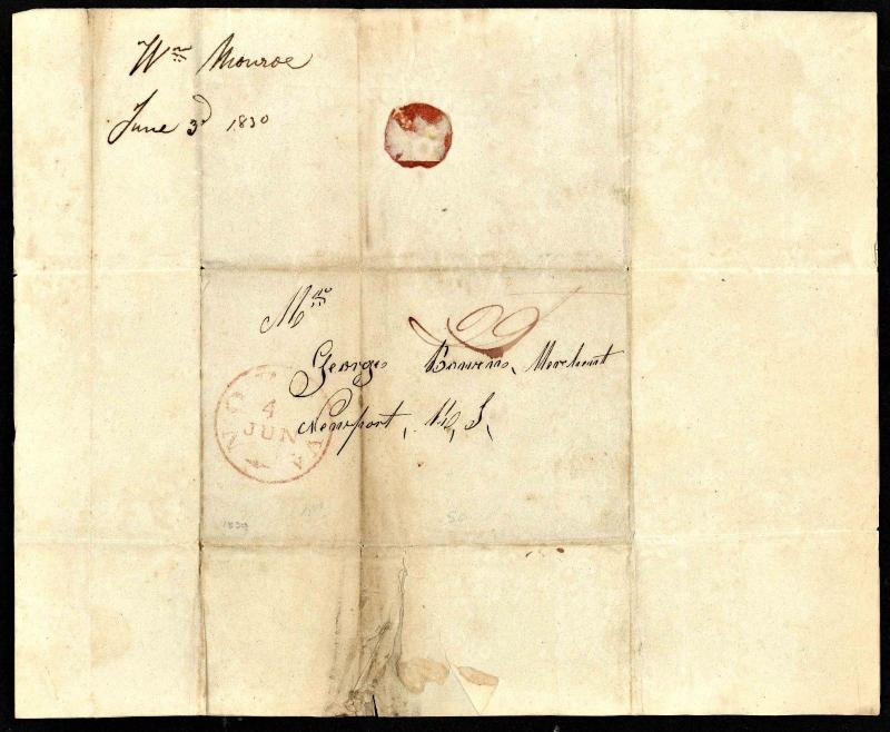 1830 NORFOLK  VIRGINIA STAMPLESS LETTER ~  RED NORK VA Cancel 29c