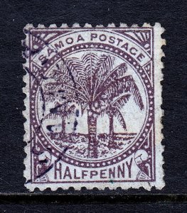 SAMOA — SCOTT 9b — 1890 ½d DP PURP. BROWN, P12 X 11½, 4 MM. WMK — USED — SCV $40