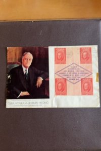 Cuba #406 gutter block of 4 FDC with Cuban Philatelic Association Card Roosevelt