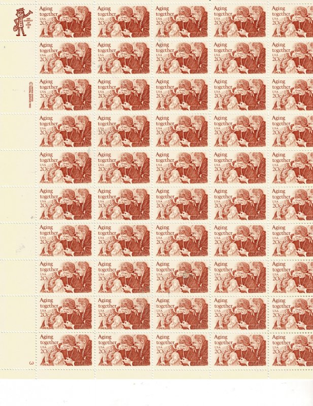 Aging Together 20c US Postage Sheet #2011 VF MNH