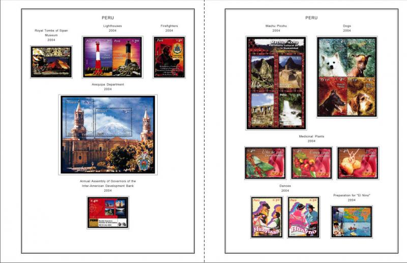 COLOR PRINTED PERU 2000-2010 STAMP ALBUM PAGES (92 illustrated pages)