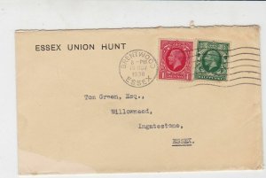 England 1936 Brentwood Cancel Essex Union Hunt Stamps Cover to Essex Ref 31821