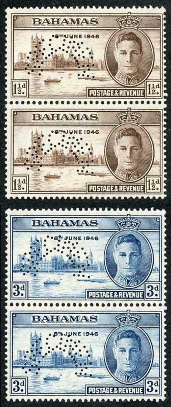 BAHAMAS SG176s/7s 1946 Victory Set in PAIRS Perf SPECIMEN (type D21) U/M