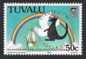 Tuvalu 374,MNH.Michel 386. STAMPEX-1986.Peace Corps,25th Ann.1986.Dove,kangaroo.