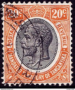 TANGANYIKA 1927 KGV 20c Black & Orange-Buff SG96 FU