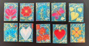 US SCOTT 4531 - 4540 10 Single GARDEN OF LOVE STAMPS FOREVER MNH