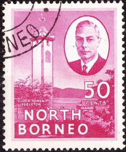 NORTH BORNEO 1950 KGVI 50 Cents Rose-Carmine SG366 Fine Used