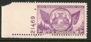 USA 1935 Michigan Centenary 3¢ Scott # 775 PNS MNH L723