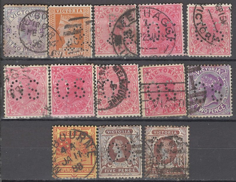 COLLECTION LOT OF #992 AUSTRALIAN STATES  VICTORIA 13 PERFIN 1886+ CLEARANCE