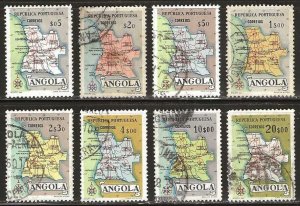 Angola 386 - 393, used,  1955,  Complete map set.  (a619)