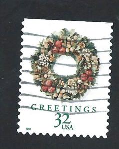SC# 3250 - (32c) - Christmas Wreaths, Victorian off paper, used
