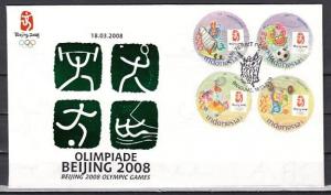 Indonesia, Scott cat. 2133 A-D. Beijing Olympics issue on a First Day Cover. ^