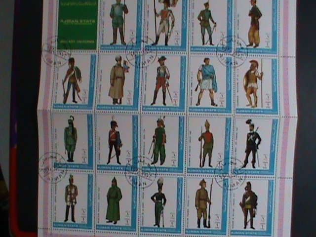 AJMAN STAMP:MILITARY UNIFORMS STAMPS CTO LARGE FULL SHEET VERY FINE