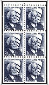 SC#1280c 2¢ Frank Lloyd Wright Booklet Pane (Dull Gum) MNH 