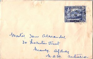 Aden 2 1/2a Mukalia 1951 Aden to Manly, Australia.  Opening tear at top.  EUR...