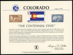 Colorado Centennial State 1976 Philatelic Exhibition Vignette Souvenir Card USPS