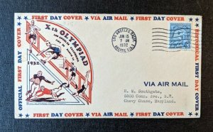 1932 Olympic Games Los Angeles CA FDC 719 2 Airmail Cover to Chevy Chase MD