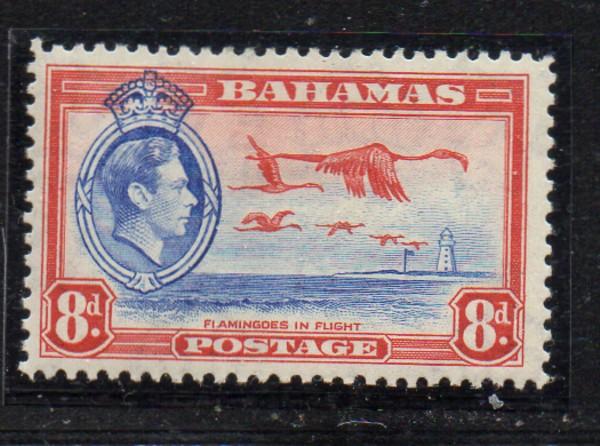 Bahamas Sc 108 1938 8d George VI & Flamingoes stamp mint