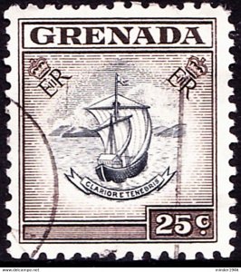 GRENADA 1955 QEII 25c Black & Sepia SG201 FU