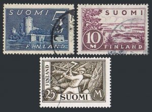 Finland 177,205,179, used. Mi 155b-157b. Castle, Lake Saima, Woodchopper. 1943.