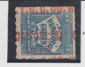 US Scott # RF3 Used Precancel Overprint Up NYCCo. 1915 2c Revenue Playing Card