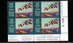 Canada #FWH (C883) plate block of 4, Wildlife Habitat, MNH, VF, CV$85.00