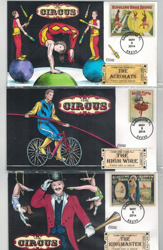 2014 COLLINS HANDPAINTED FANCY SET OF 8 DIFFERENT CIRCUS  OLD TIME POSTER STAMPS