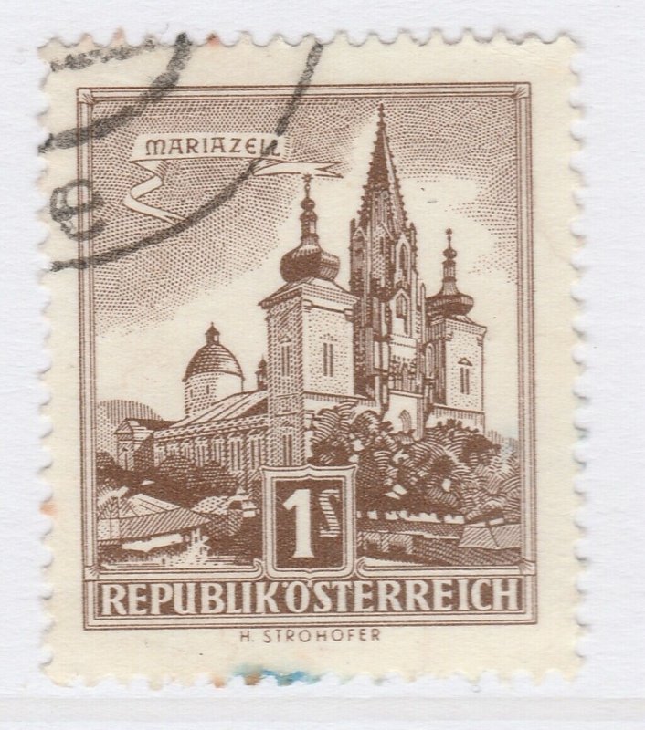 1958-60 Austria Buildings 1s Perf. 14X13 3/4 Used Stamp A19P53F314-