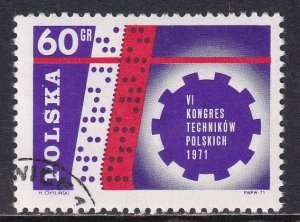 Poland 1971 Sc 1831 Punched tape Cogwheel Polish Technicians Congress Stamp CTO