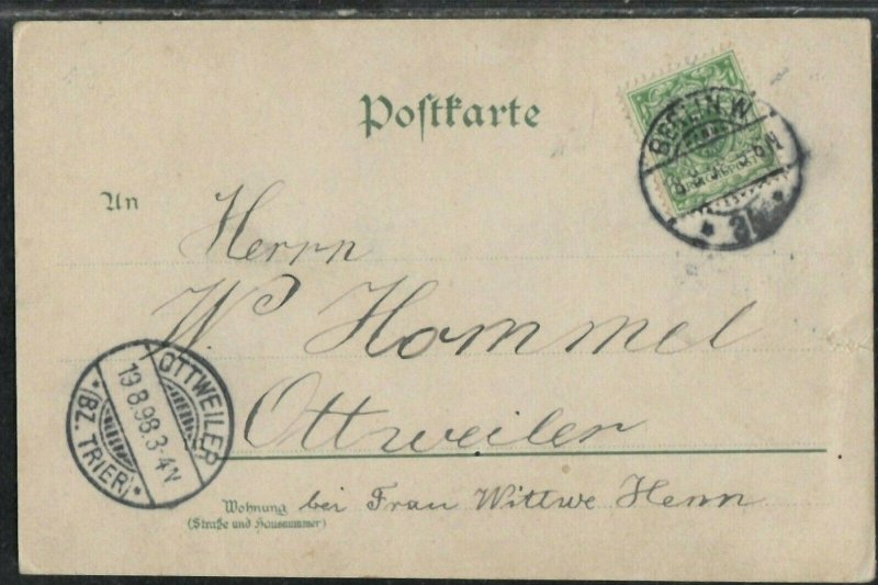 Gruss Aus Berlin Germany 1898 - Berlin w to Ottweiler Brandenburger Thor
