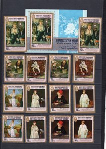 ADEN QU'AITI 1967 PAINTINGS BY MANET 2 SETS OF 7 STAMPS PERF. & IMPERF.& S/S MNH