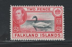 Falkland Islands 1941 King George VI & Black-Necked Swan 2p Scott # 86A MH