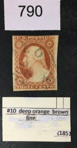 US STAMPS # 10 USED CAT. $190 LOT #790