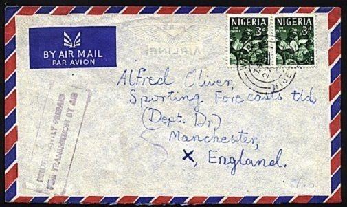 NIGERIA 1961 cover ex WARRI to UK INSUFFICIENTLY PAID......................98380