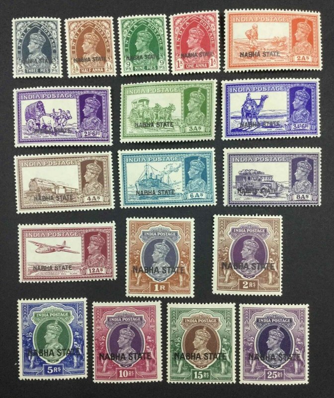 MOMEN: INDIA NABHA SG #77-94 1938 MINT OG H £800 LOT #63751